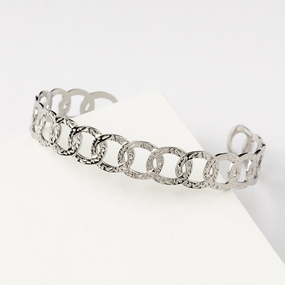 NEW Plunder Rue Silver Stainless Steel Chain Link Cuff Bangle Bracelet